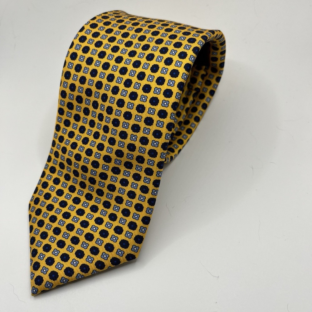 Charles Tyrwhitt Tie Mens Yellow Blue Geometric 100% Silk